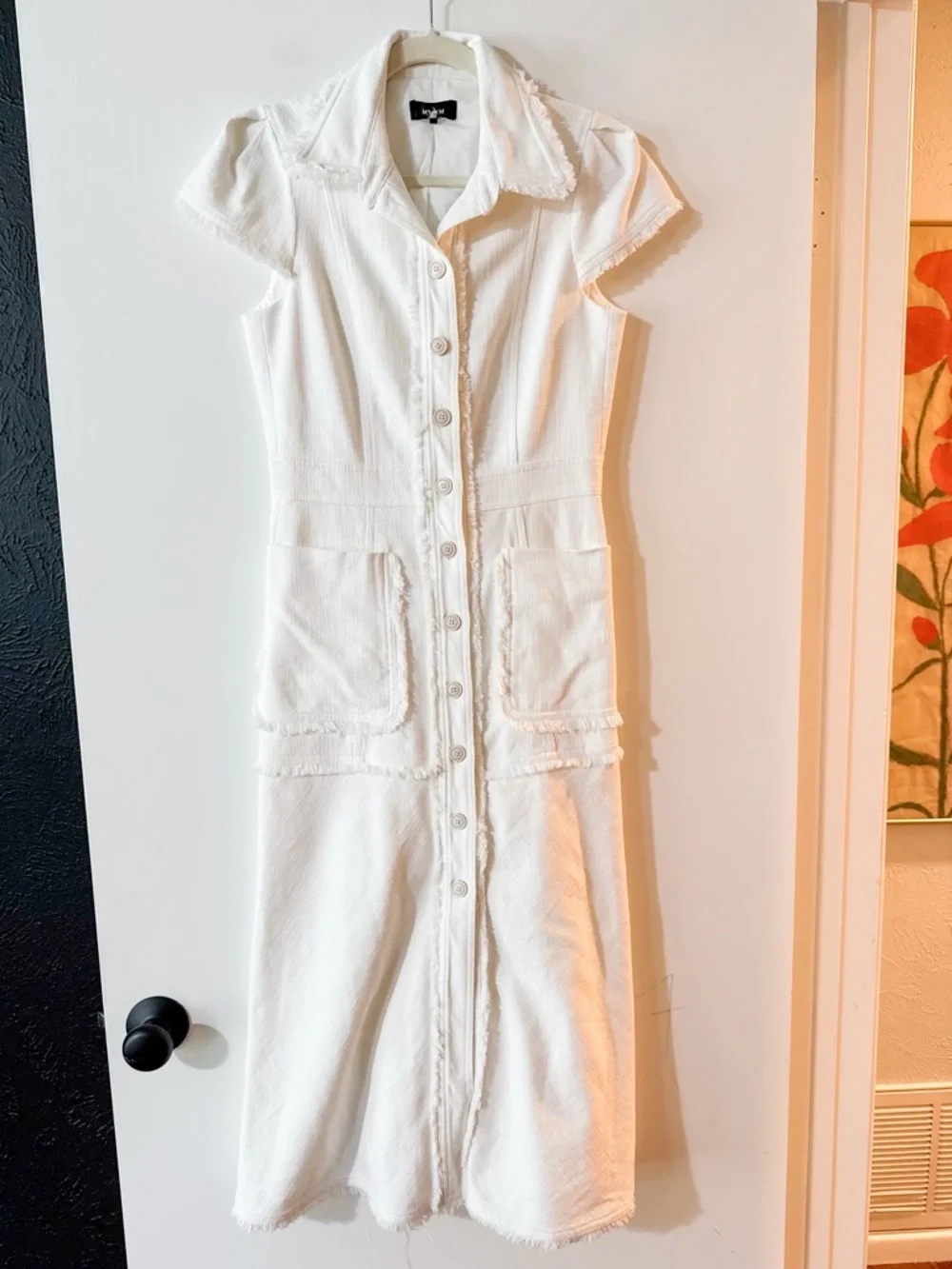 ME+EM Cotton-Blend Fringed Midi Dress White Size US 4 - Picture 8 of 14